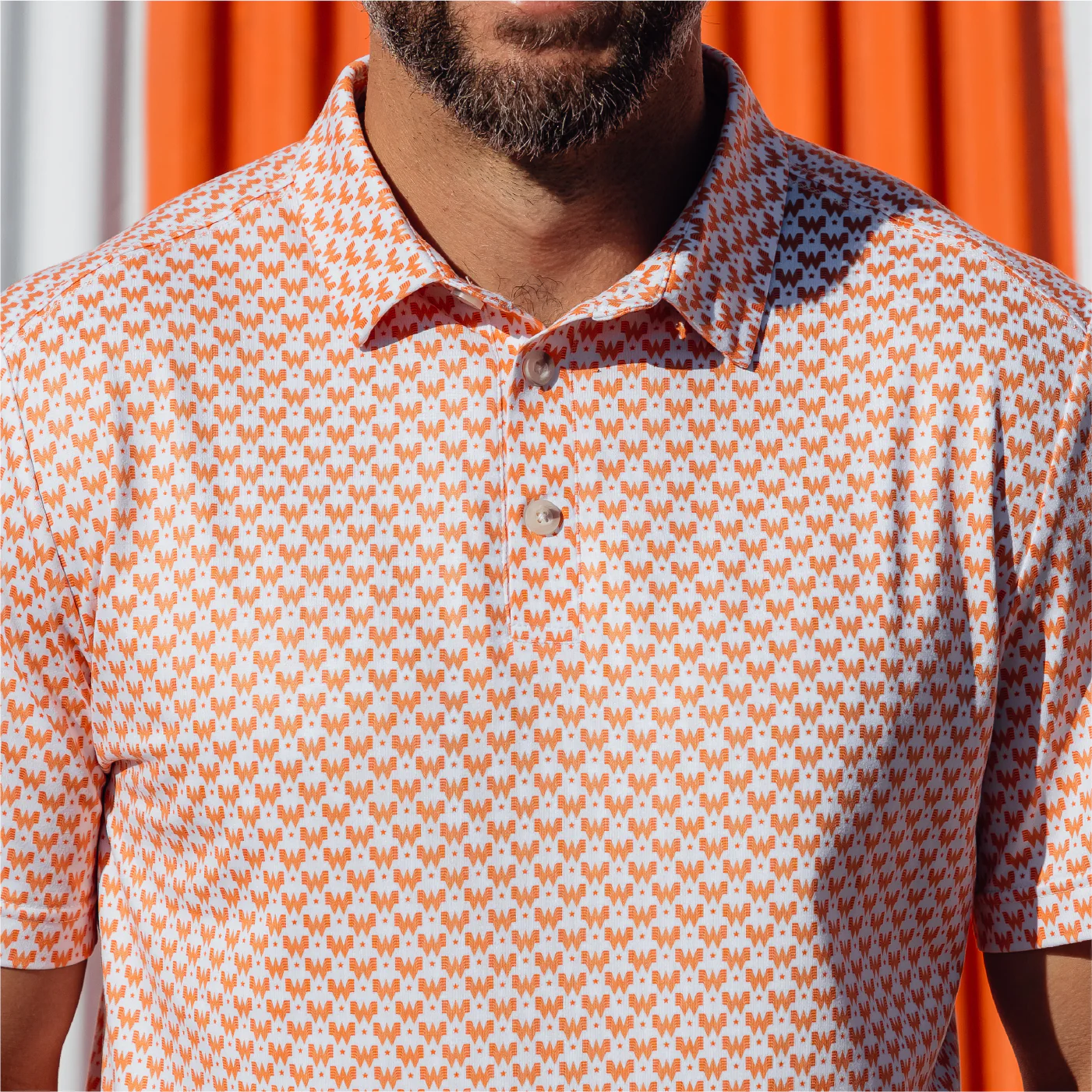 Burlebo x Whataburger WHATA Logo White/Orange Performance Polo - Image 4